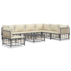 vidaXL 8-delige Loungeset met kussens poly rattan antracietkleurig