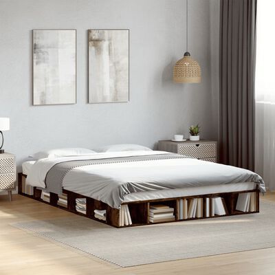 vidaXL Bedframe bewerkt hout gerookt eikenkleurig 140x200 cm