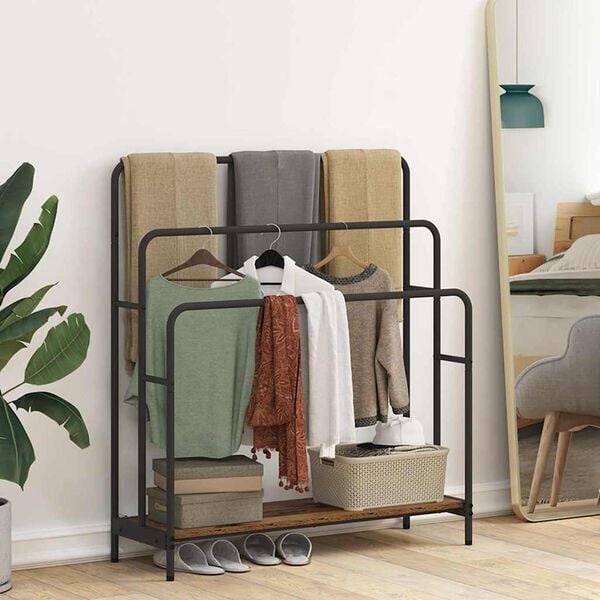 vidaXL Kledingrek met plank Oudhout 90 x 30 x 100,5 cm Bewerkt hout