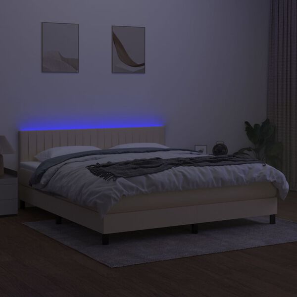 vidaXL Boxspring met matras en LED stof cr&egrave;mekleurig 160x200 cm