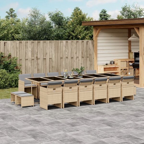 vidaXL 17-delige Tuinset met kussens poly rattan gemengd beige