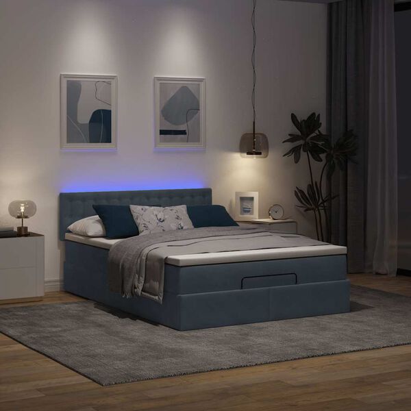vidaXL Ottoman bed met matras en LED's 140x200cm fluweel donkergrijs