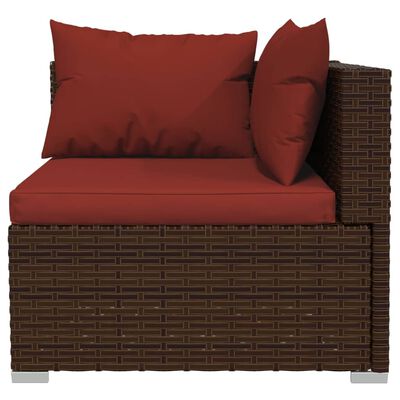 vidaXL 4-delige Loungeset met kussens poly rattan bruin