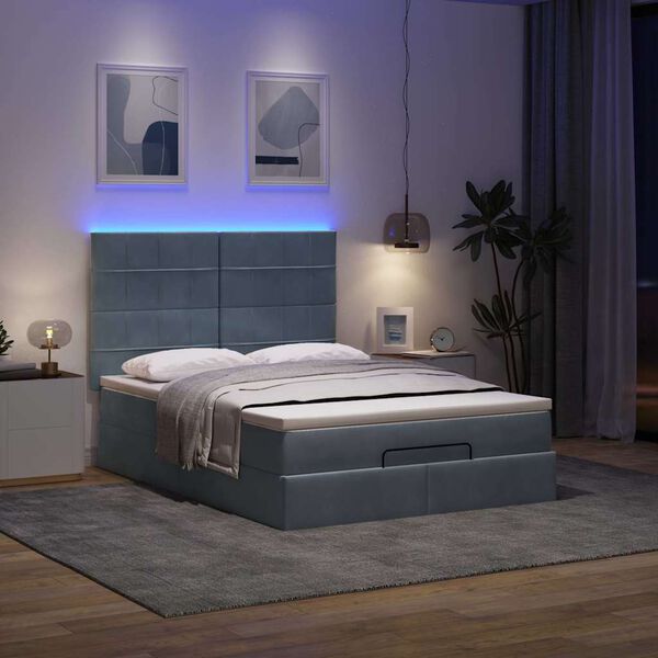 vidaXL Ottoman bed met matrassen en LED's 140x200cm fluweel
