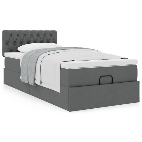 vidaXL Ottoman bed met matras 100x200cm stof donkergrijs
