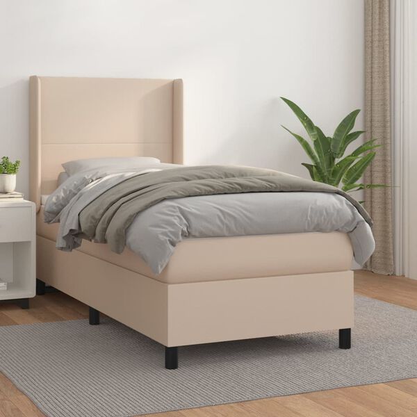 vidaXL Boxspring met matras kunstleer cappuccinokleurig 90x190 cm