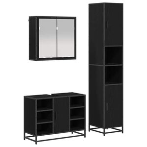 vidaXL Badkamermeubelset met plank 3 pcs Zwart Eiken Bewerkt hout