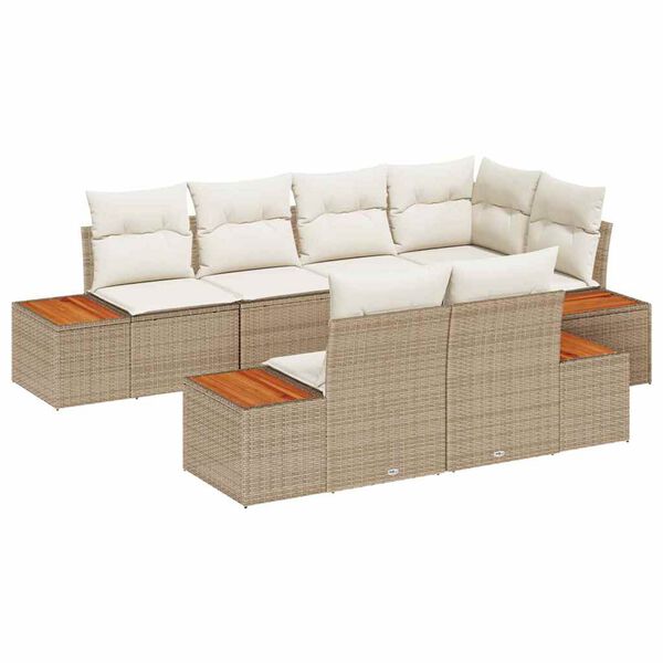vidaXL Tuinbankenset met kussen 7 pcs Beige en Cr&egrave;me Polyrattan
