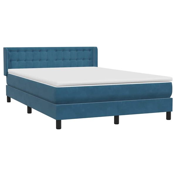 vidaXL Boxspring met matras fluweel donkerblauw 160x220 cm