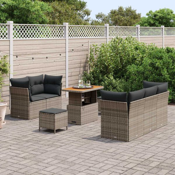 vidaXL Tuin Sofa Set 8 pcs Grijs Poly riet en gepoedercoat staal