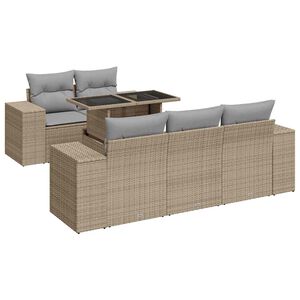 vidaXL 6-delige Loungeset met kussens poly rattan beige