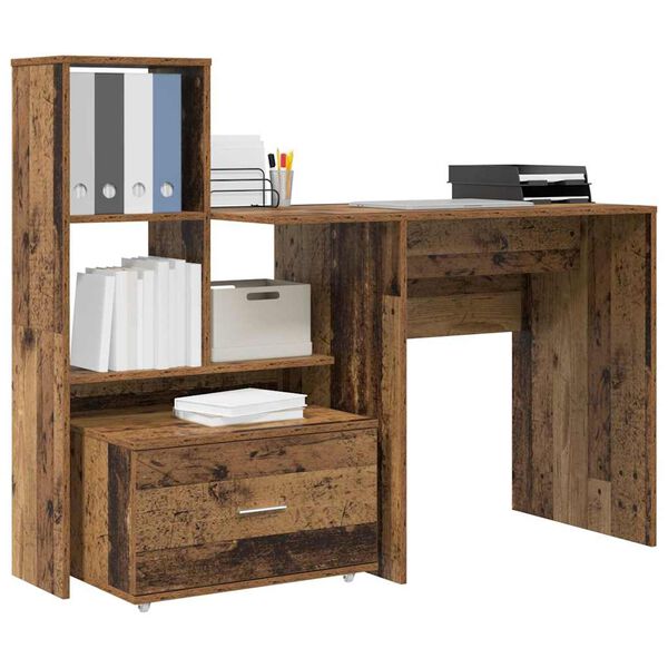 vidaXL Bureau met lade Oud Hout 131,5 x 50 x 106,5 cm Bewerkt hout