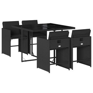 vidaXL 5-delige Tuinset met kussens poly rattan zwart