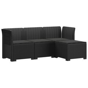 vidaXL 4-Persoons Tuinbank met Kussens Rieten Look PP Antraciet