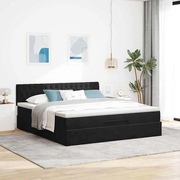 vidaXL Ottoman bed met matras en LED's 160x200cm fluweel zwart