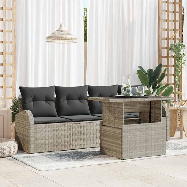 vidaXL Tuin Sofa Set met kussen 5 pcs Lichtgrijs Poly Rattan