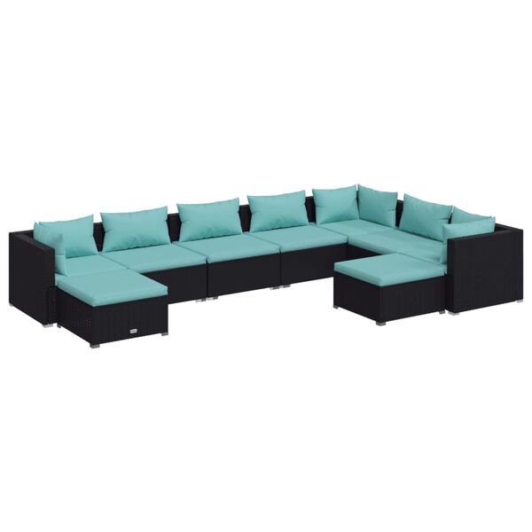 vidaXL 9-delige Loungeset met kussens poly rattan zwart