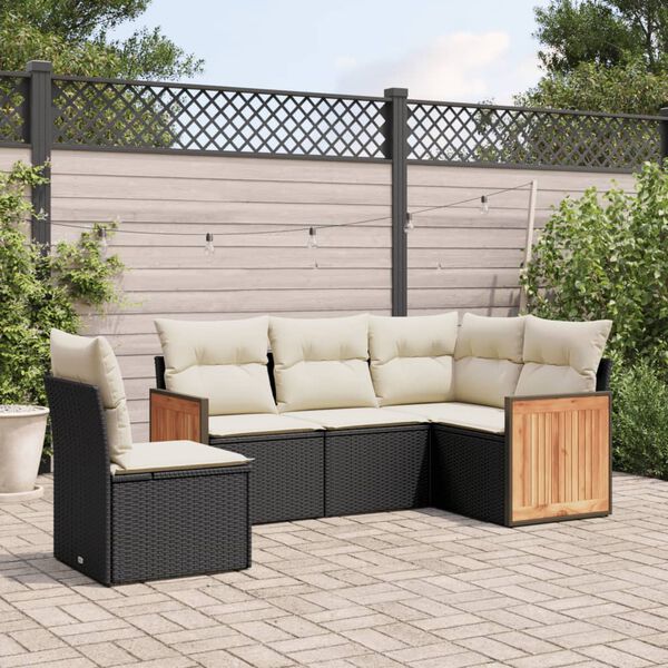 vidaXL 5-delige Loungeset met kussens poly rattan zwart