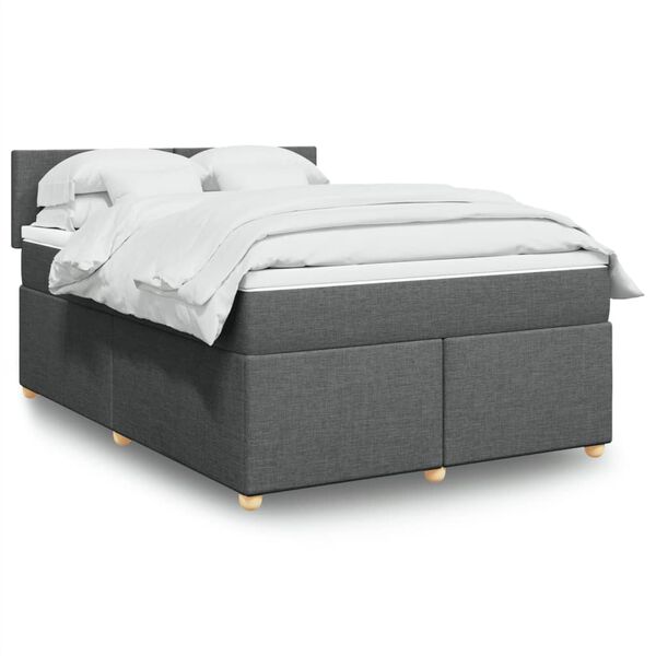 vidaXL Boxspring met matras stof donkergrijs 140x190 cm