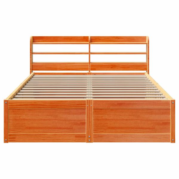vidaXL Bedframe met hoofdbord massief grenenhout wasbruin 140x190 cm