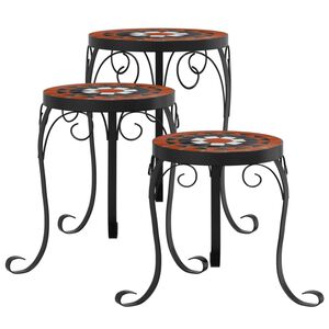 vidaXL Plantenstandaards 3 st keramiek terracottakleurig en zwart