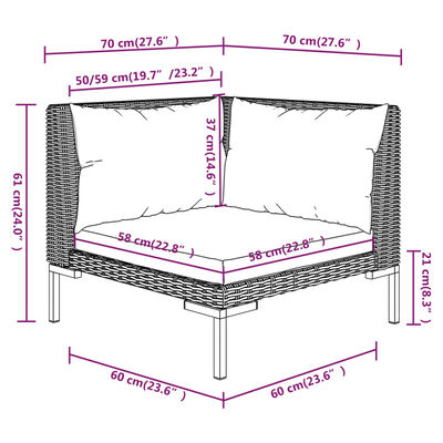 vidaXL 4-delige Loungeset met kussens poly rattan donkergrijs