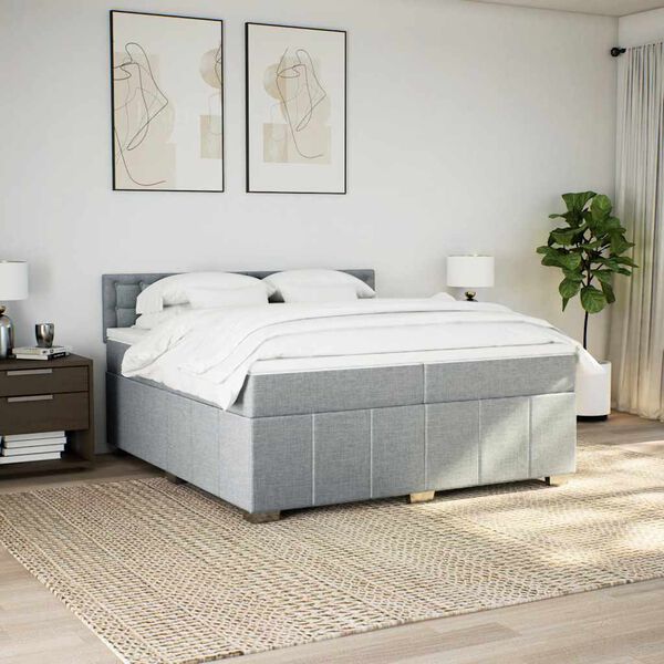 vidaXL Boxspring met matras stof lichtgrijs 200x200 cm