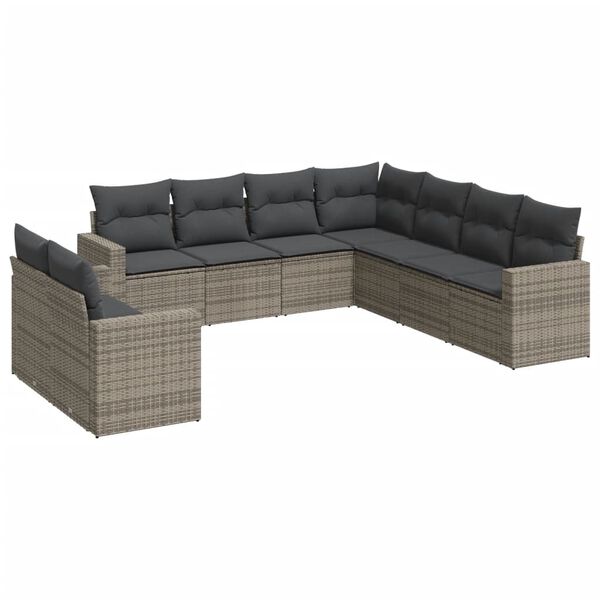 vidaXL 9-delige Loungeset met kussens poly rattan grijs