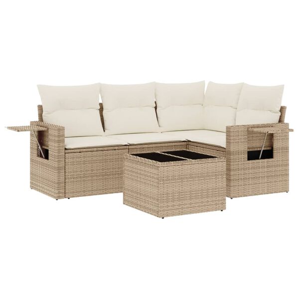 vidaXL 5-delige Loungeset met kussens poly rattan beige