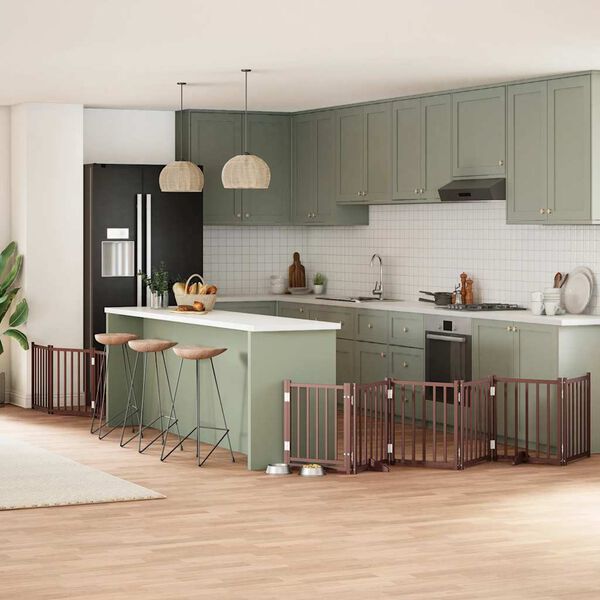 vidaXL Hondenhek inklapbaar 9 panelen 450 cm populierenhout bruin