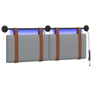 vidaXL Hangend hoofdbord Met LED-verlichting Lichtgrijs Antiek PU
