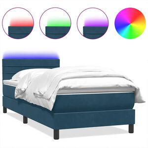 vidaXL Boxspring met matras en LED fluweel donkerblauw 80x220 cm