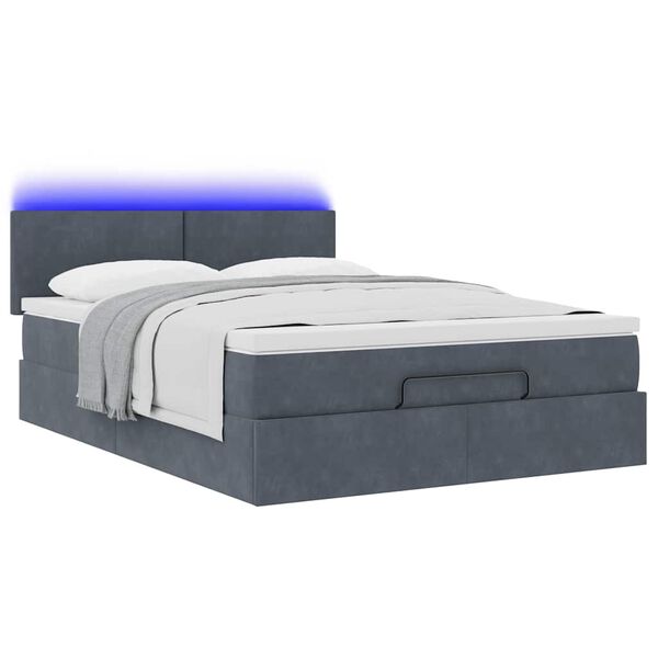 vidaXL Ottoman bed met matras en LED's 140x200cm fluweel donkergrijs