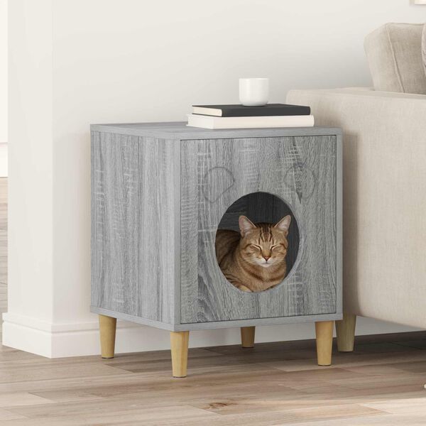 vidaXL Kattenhuis Grijs Sonoma 42,5 x 40 x 52,5 cm Bewerkt hout