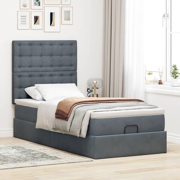 vidaXL Ottoman bed met matrassen en LED's 90x200cm fluweel donkergrijs
