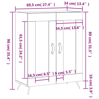 vidaXL Dressoir 69,5x34x90 cm bewerkt hout zwart