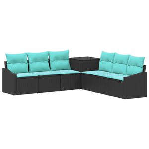 vidaXL Bankstel 7 st Zwart en Blauw Poly Rattan en Staal
