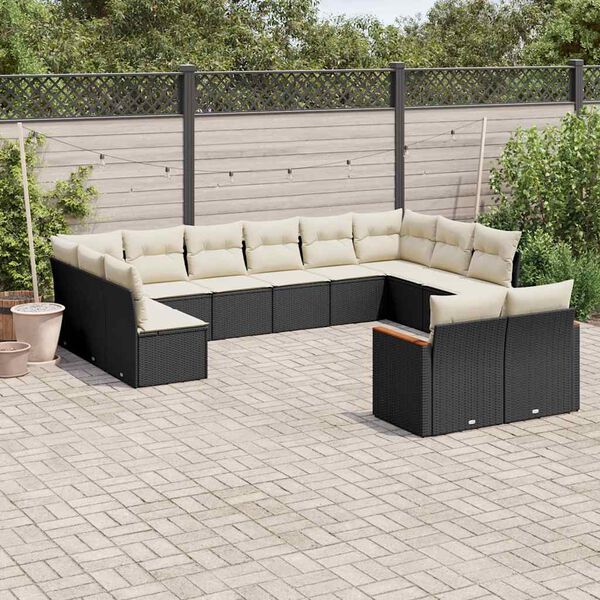 vidaXL 12-delige Loungeset met kussens poly rattan zwart