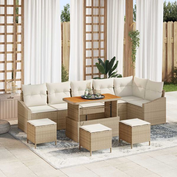 vidaXL Tuin Sofa Set met kussen 10 pcs Beige Poly riet