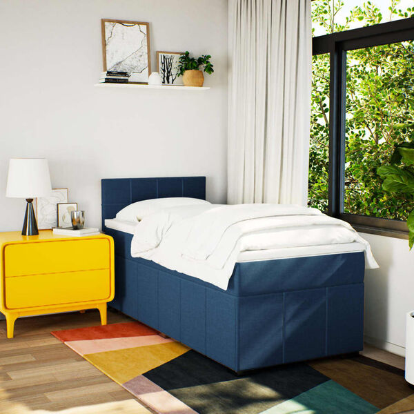 vidaXL Boxspring met matras stof blauw 90x190 cm
