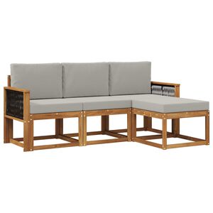 vidaXL Buiten bankenset met kussen 4 pcs Naturel en lichtgrijs