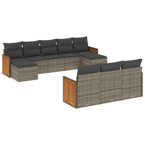 vidaXL 10-delige Loungeset met kussens poly rattan grijs