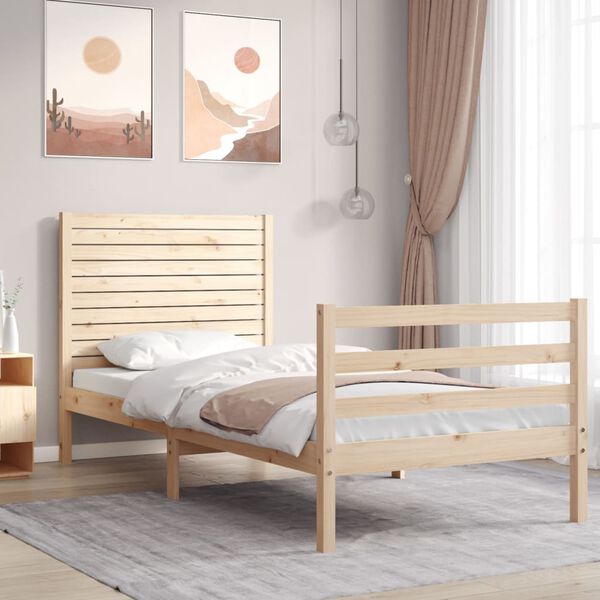 vidaXL Bedframe met hoofdbord massief hout 100x200 cm