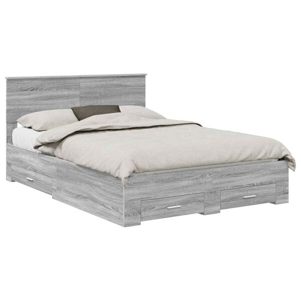 vidaXL Bedframe met hoofdeinde Grijs Sonoma 140 x 190 cm Bewerkt hout