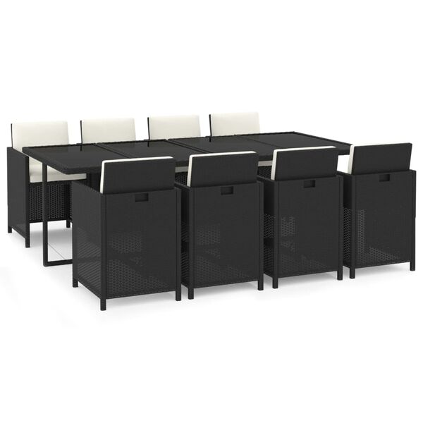 vidaXL 9-delige Tuinset met kussens poly rattan zwart