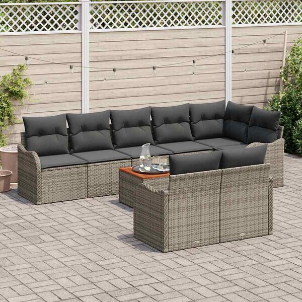vidaXL Tuinbankenset met kussen 9 pcs Grijs poly rattan