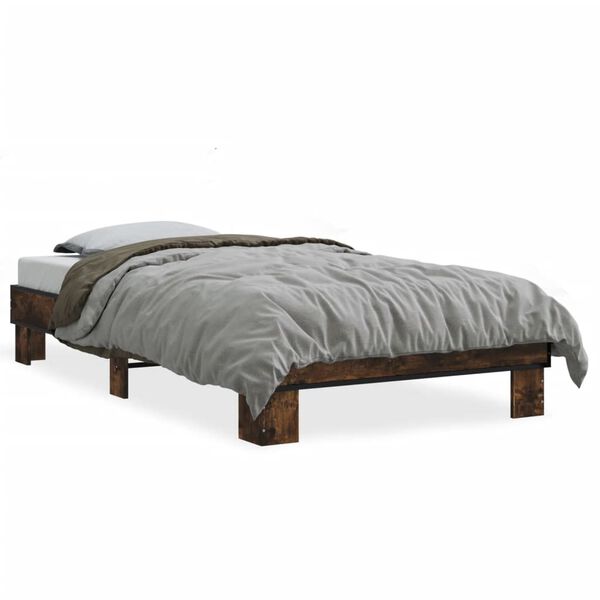 vidaXL Bedframe bewerkt hout en metaal gerookt eikenkleurig 75x190 cm
