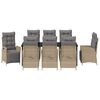 vidaXL Tuin eettafelset met kussen 9 pcs Beige poly rattan