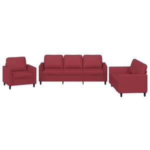 vidaXL 3-delige Loungeset met kussens kunstleer wijnrood