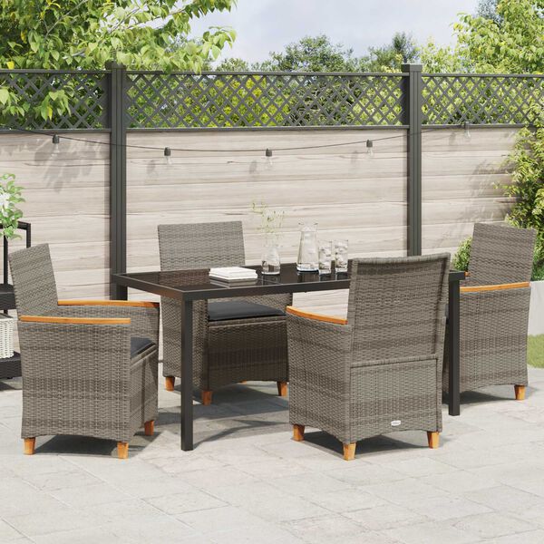 vidaXL Tuin eettafelset 5 pcs Grijs poly rattan